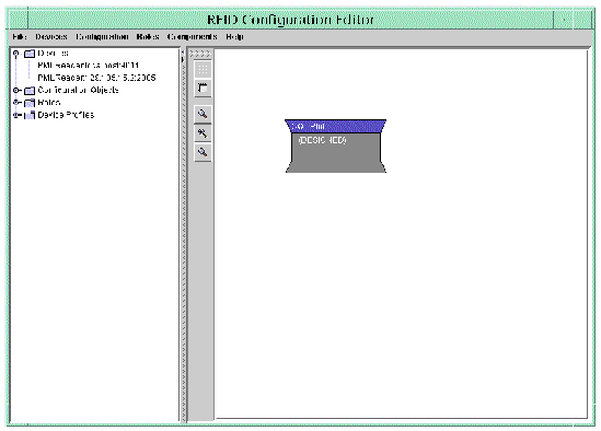 Screen capture of RFID Configuration Editor showing the newly added reader under the expanded Devices node in the navigation tree.