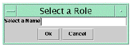 Screen capture showing RFID Configuration Editor expanded Roles Menu Option. Under Roles, choices are New, Edit, or Delete.Screen capture of New Role dialog showing empty text field, Select a Name. Buttons are Ok and Cancel.