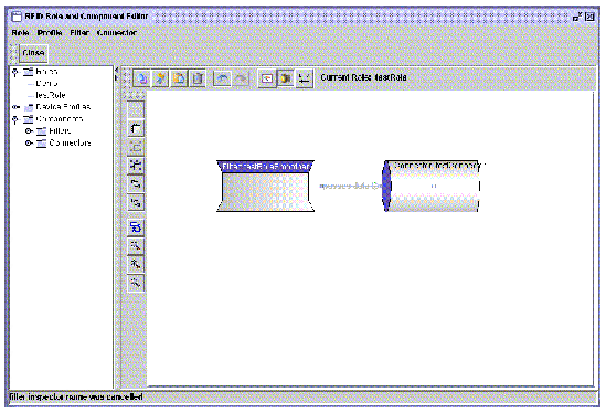 Screen capture of the RFID Role and Component Editor showing the visual representation of connecting the filter to the connector.