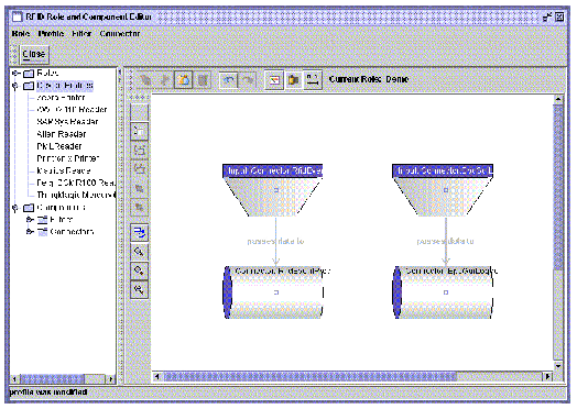 Screen capture showing the RFID Role and Component Editor with an expanded Device Profile node in the navigation tree.