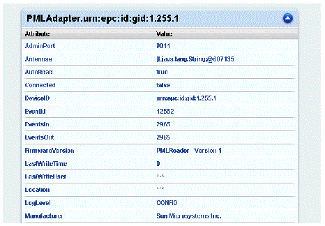 Screen capture showing RFID Reader Attribute Panel.
