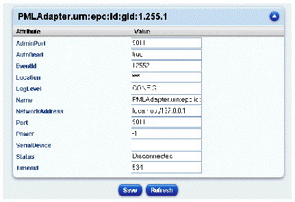Screen capture showing panel containing the modifiable reader attributes. Buttons are Save and Refresh.