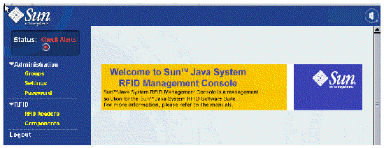 Screen capture showing RFID Management Console with expanded Menu options for Administration and RFID.