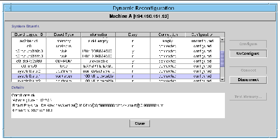 Screen capture of the Dynamic Reconfiguration window. 