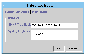 Screen capture of the Setup Loghosts panel. 