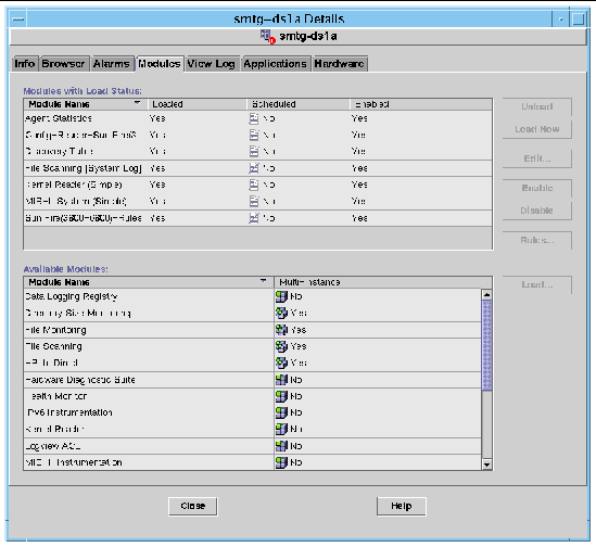 Screen capture of the Modules tab of the Details window. 