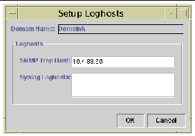 Screen capture of the Setup Loghosts panel. 