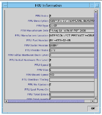 Screen capture of the FRU Information panel. 