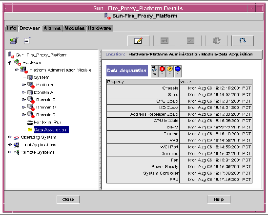 Screen capture of the Data Acquisition table. 