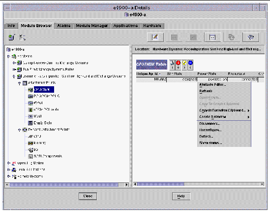 Screen capture of the host Details window, displaying the icon for the Dynamic Reconfiguration Sun Fire High-End and Midrange Systems module.