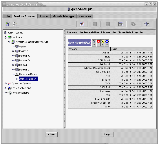 Screen capture of the Data Acquisition table. 