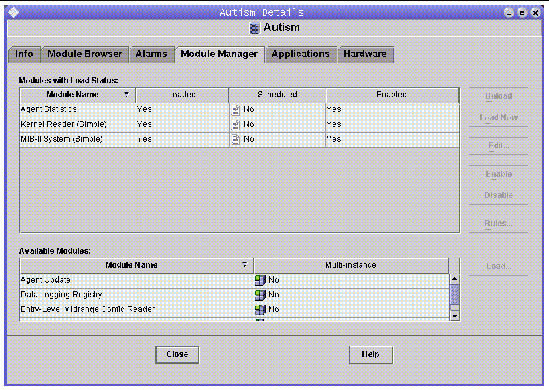 Screen capture of the Modules tab of the Details window. 