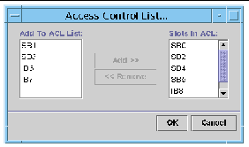 Screen capture of the Access Control List panel. 
