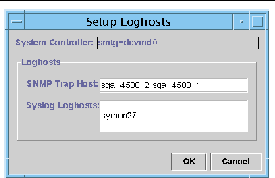 Screen capture of the Setup Loghosts panel. 