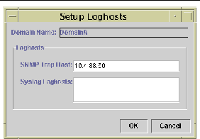 Screen capture of the Setup Loghosts panel. 