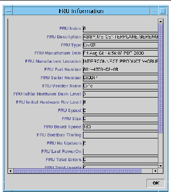 Screen capture of the FRU Information panel. 