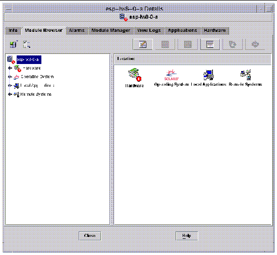 Screen capture of the Details window showing the hardware domain icon with a critical alarm.