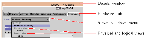 This illustration shows the Details window of the Sun Management Center GUI