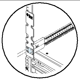 This figure shows where to place the Rack Alignment template on the vertical mounting rail.