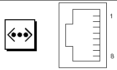 This figure shows the pinout diagram and symbol for the twisted-pair Ethernet connector.
