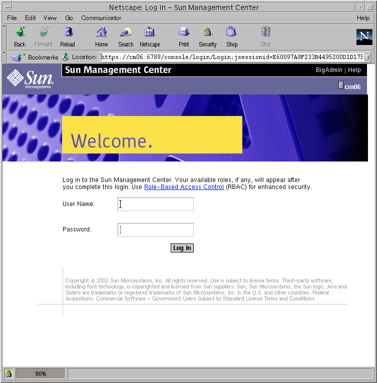 Screen capture showing the Change Manager login page with the User Name and Password fields.