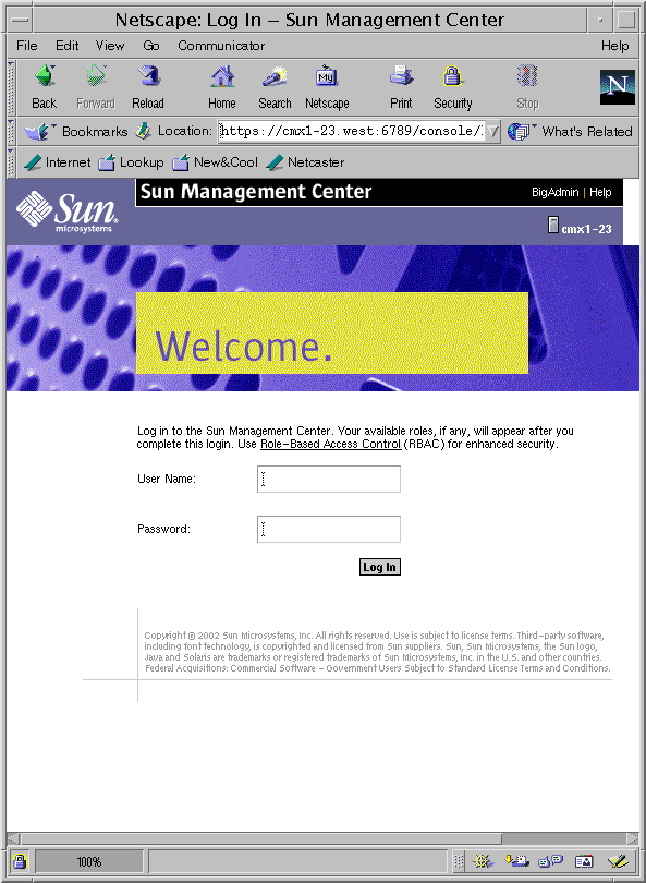 Screen capture showing the Change Manager login page with the User Name and Password fields.