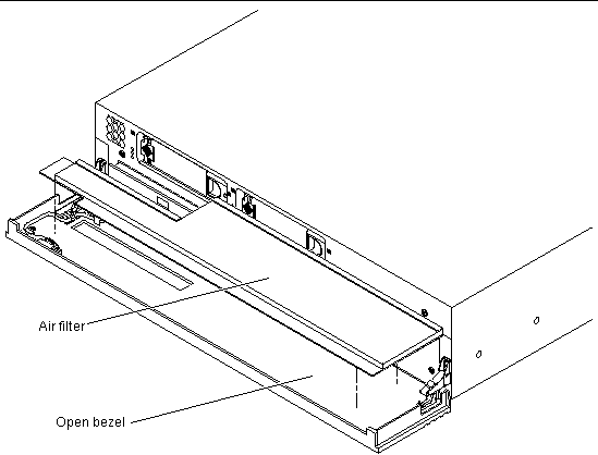 Figure showing where to install the air filter into the front bezel.