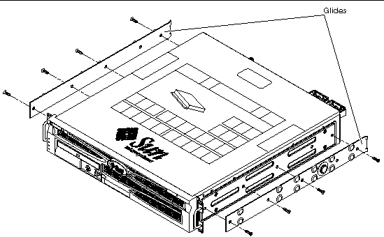 Figure showing where to install glides to the system chassis.