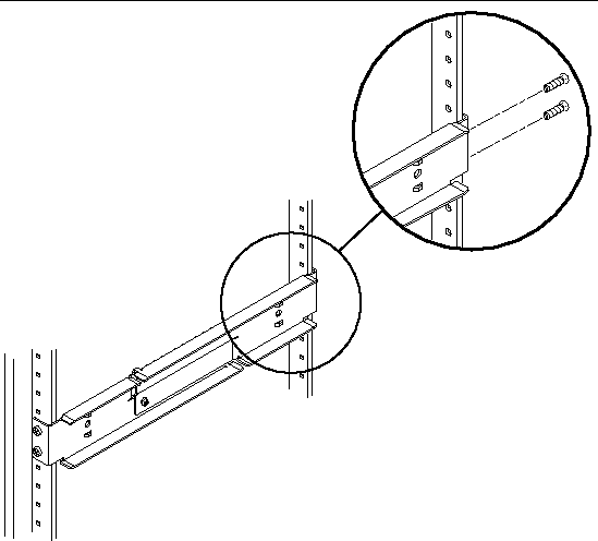 Figure showing how to secure the rear of the adjustable rails to the rack.