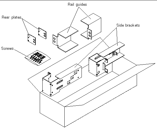 Figure showing the contents of the hardmount 23-inch two-post kit.