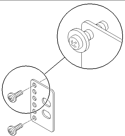 Figure showing how to install the screws to the rear plate's shallowest rack position.