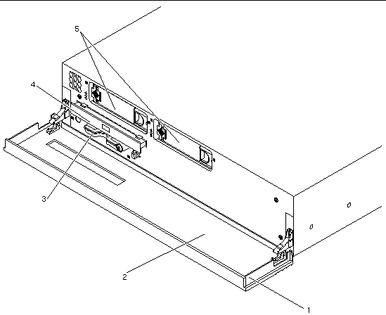 This figure shows the number and location of the front panel components. Match the components with their part numbers in the table that follows. 