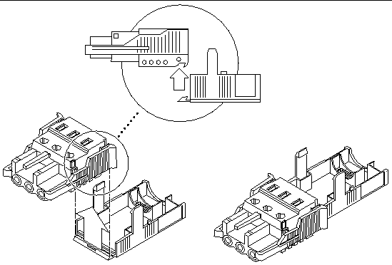 Figure showing how to insert the bottom portion of the strain relief housing.