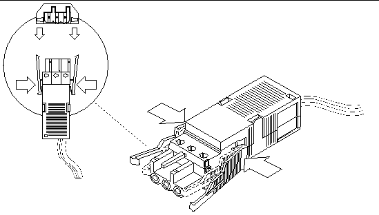 Figure showing how to disconnect the DC input power cable from the DC connectors.