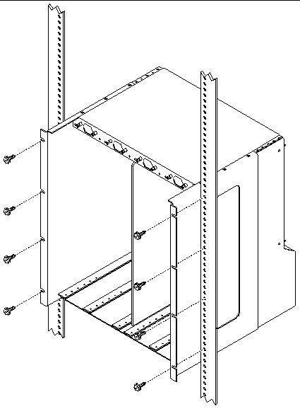 Figure showing how to mount a chassis in a rack.