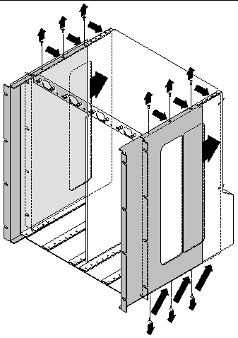 Figure showing how to move the mounting brackets on a chassis to the center-mount position.