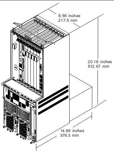 Figure showing physical specifications for the Netra CT 810 server. Same specifications are also given in TABLE 3-1.