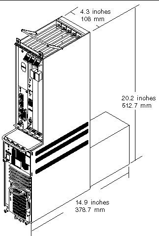 Figure showing physical specifications for the Netra CT 410 server. Same specifications are also given in TABLE 3-2.