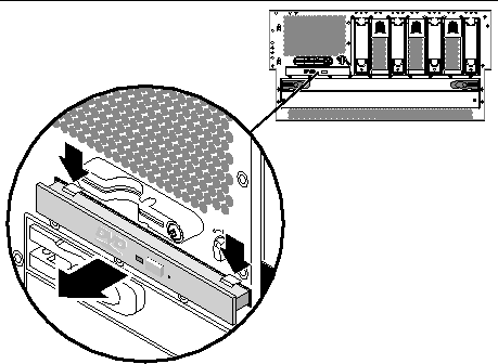 Figure showing how to remove a DVD drive from the system.