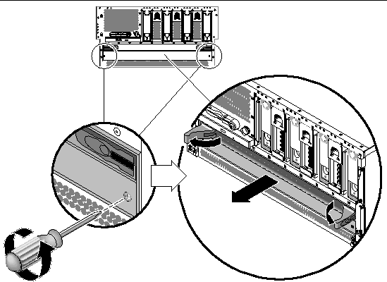 Figure showing how to remove the power distribution board from the server.