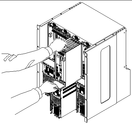 Figure showing how to remove a Netra CT 410 server from a chassis.