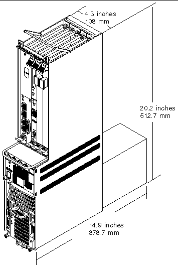 Figure showing physical specifications for the Netra CT 410 server. Same specifications are also given in TABLE 2-3.