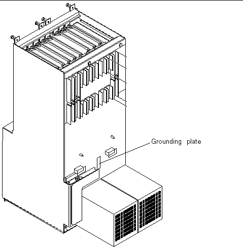 Figure showing where to install grounding plate to connect logic ground to chassis ground.