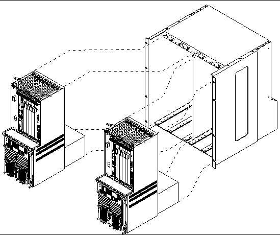 Figure showing two Netra CT 810 servers being installed in a chassis.