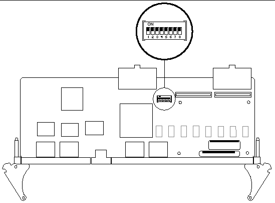 Illustration shows S1301 DIP switch bank location on the RTM-S (component side).