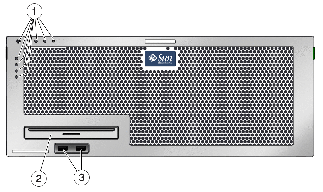 Figure showing the front panel of the Sun Netra
X4450 server.