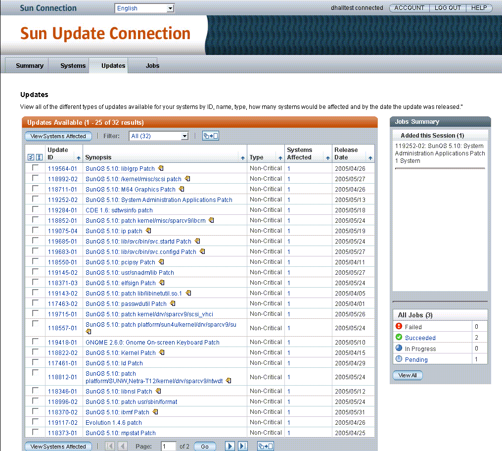 此螢幕擷取顯示 [更新] 頁面。