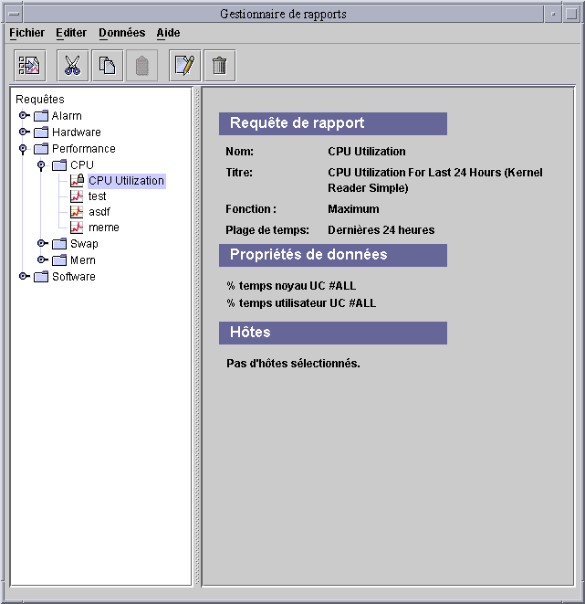 La boîte de dialogue intitulée Gestionnaire de rapports. Le contexte décrit le graphique.