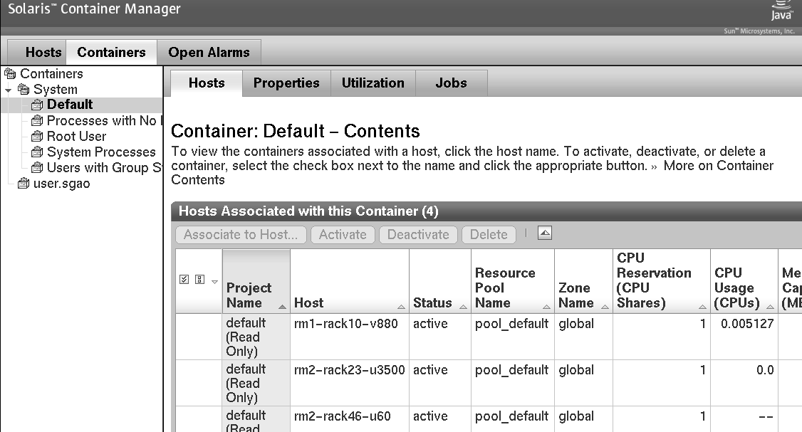 Screen capture of the Containers View. Surrounding text describes
the context.