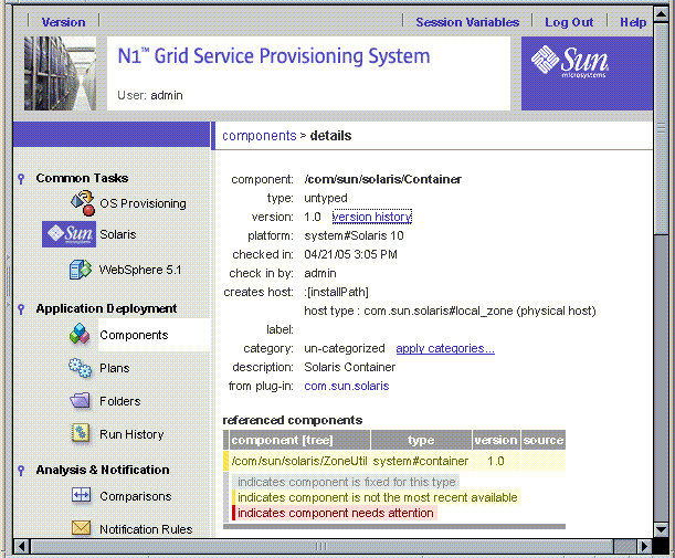 「Container component details」ページには、ZoneUtil 1.0 コンポーネントが使用可能な最新のコンポーネントではないことが示されます。 「Container component details」ページには、ZoneUtil 1.0 コンポーネントが使用可能な最新のコンポーネントではないことが示されます。